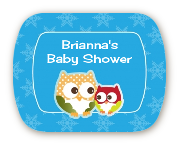 Owl - Winter Theme or Christmas - Personalized Baby Shower Rounded Corner Stickers