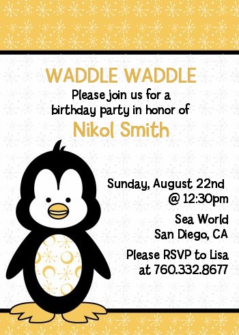 Penguin - Birthday Party Invitations