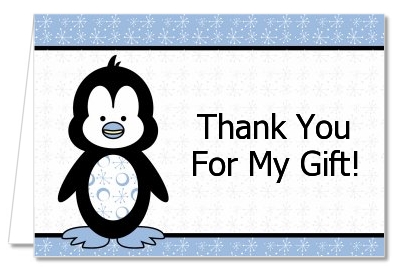 Penguin Blue - Birthday Party Thank You Cards