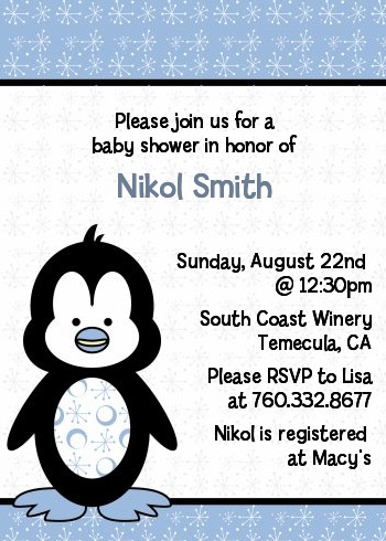 Penguin Blue - Baby Shower Invitations