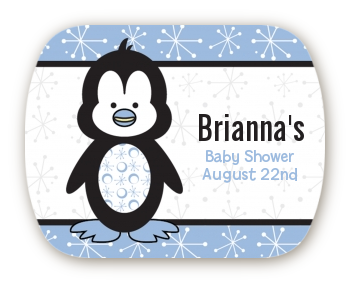 Penguin Blue - Personalized Baby Shower Rounded Corner Stickers