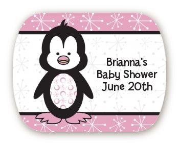 Penguin Pink - Personalized Baby Shower Rounded Corner Stickers