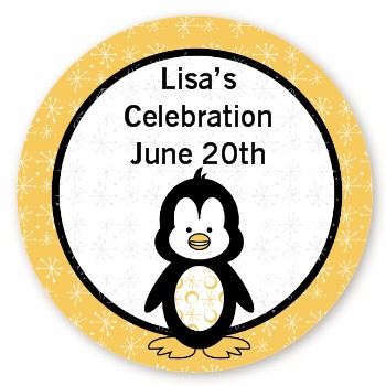  Penguin - Round Personalized Birthday Party Sticker Labels 
