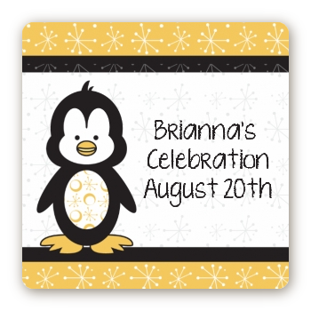 Penguin - Square Personalized Baby Shower Sticker Labels