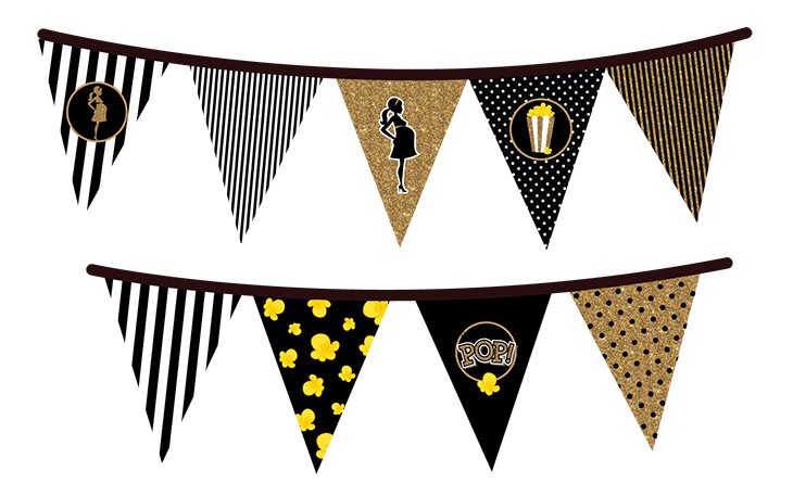  About To Pop Gold Glitter - Baby Shower Themed Pennant Set 
