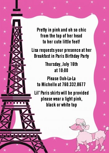 Pink Poodle in Paris - Birthday Party Invitations