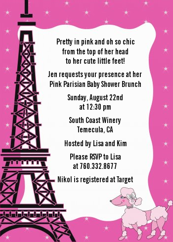 Pink Poodle in Paris - Baby Shower Invitations