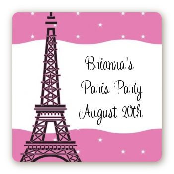 Pink Poodle in Paris - Square Personalized Baby Shower Sticker Labels