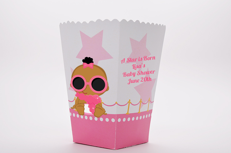  A Star Is Born Hollywood White|Pink - Personalized Baby Shower Popcorn Boxes Indian Girl