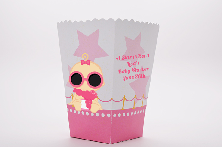  A Star Is Born Hollywood White|Pink - Personalized Baby Shower Popcorn Boxes Indian Girl
