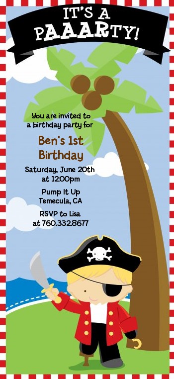  Pirate - Birthday Party Tall Invitations 