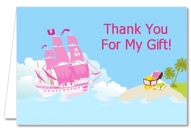 Pirate Ship Girl - Birthday Party Thank You Cards