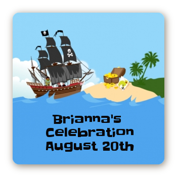 Pirate Ship - Square Personalized Baby Shower Sticker Labels