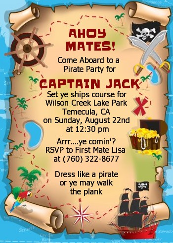 Pirate Treasure Map - Birthday Party Invitations