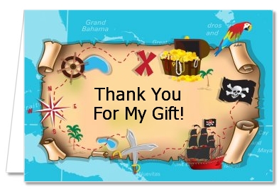 Pirate Treasure Map - Birthday Party Thank You Cards
