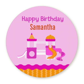  Playground Girl - Round Personalized Birthday Party Sticker Labels 