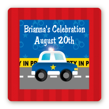 Police Car - Square Personalized Baby Shower Sticker Labels