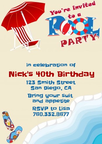Poolside Pool Party - Birthday Party Invitations