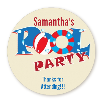  Poolside Pool Party - Round Personalized Birthday Party Sticker Labels 