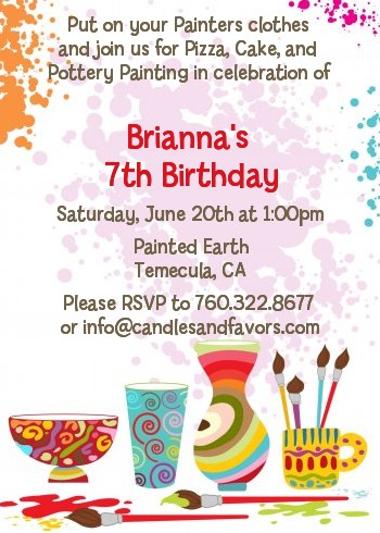 Pottery Painting - Birthday Party Invitations