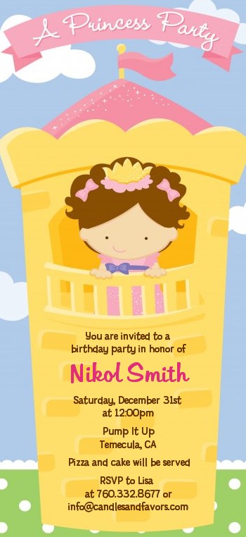  Princess in Tower - Birthday Party Tall Invitations 