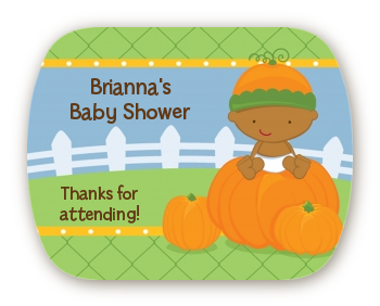 Pumpkin Baby African American - Personalized Baby Shower Rounded Corner Stickers