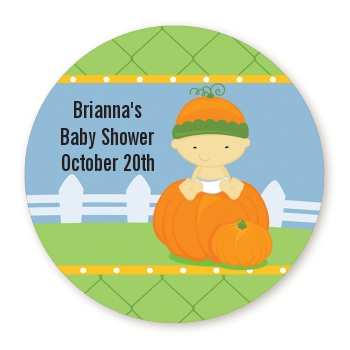  Pumpkin Baby Asian - Round Personalized Baby Shower Sticker Labels 