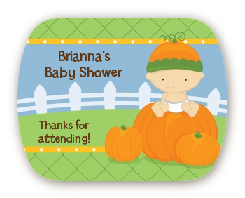 Pumpkin Baby Caucasian - Personalized Baby Shower Rounded Corner Stickers