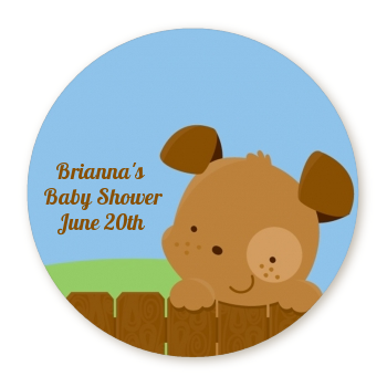  Puppy Dog Tails Boy - Round Personalized Baby Shower Sticker Labels 