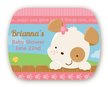 Puppy Dog Tails Girl - Personalized Baby Shower Rounded Corner Stickers