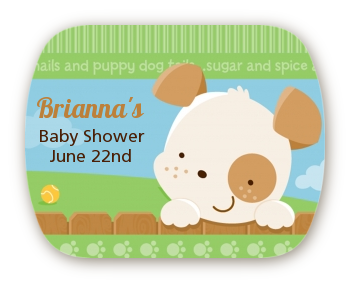 Puppy Dog Tails Neutral - Personalized Baby Shower Rounded Corner Stickers