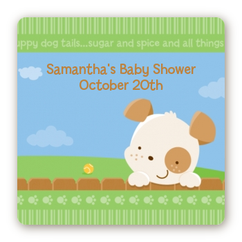 Puppy Dog Tails Neutral - Square Personalized Baby Shower Sticker Labels