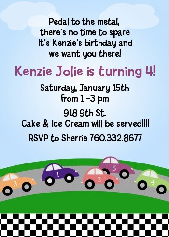 Race Car - Birthday Party Invitations