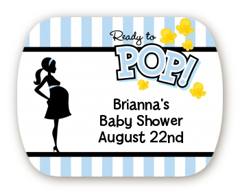 Ready To Pop Blue - Personalized Baby Shower Rounded Corner Stickers