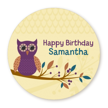  Retro Owl - Round Personalized Birthday Party Sticker Labels 