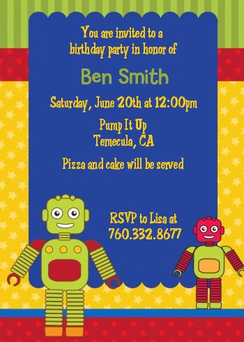 Robot Party - Birthday Party Invitations