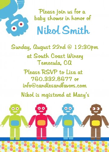 Robots - Baby Shower Invitations