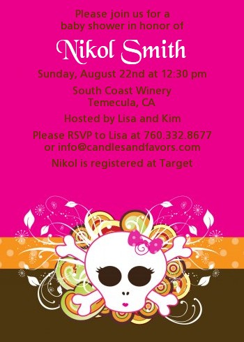 Rock Star Baby Girl Skull - Baby Shower Invitations