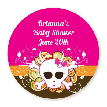  Rock Star Baby Girl Skull - Round Personalized Baby Shower Sticker Labels 