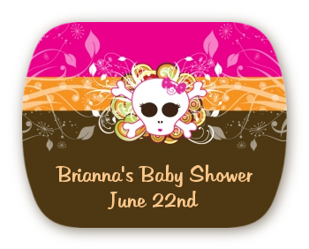 Rock Star Baby Girl Skull - Personalized Baby Shower Rounded Corner Stickers