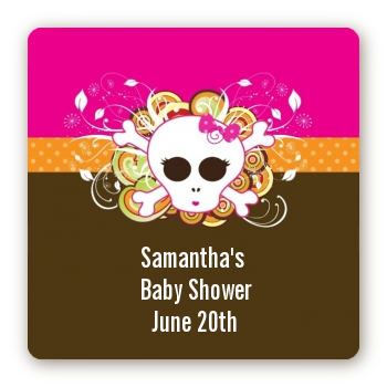Rock Star Baby Girl Skull - Square Personalized Baby Shower Sticker Labels