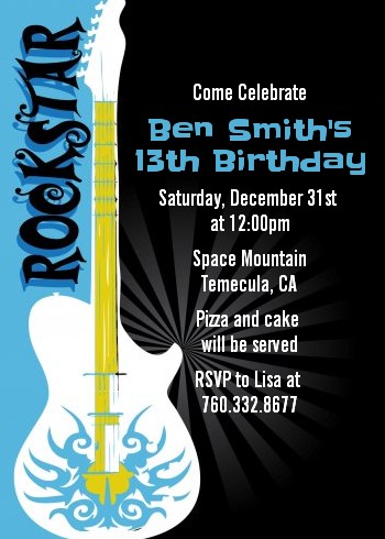 Rock Star Guitar Blue - Birthday Party Invitations