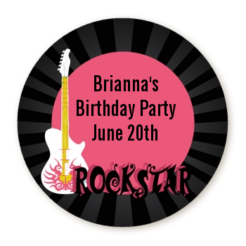  Rock Star Guitar Pink - Round Personalized Birthday Party Sticker Labels 