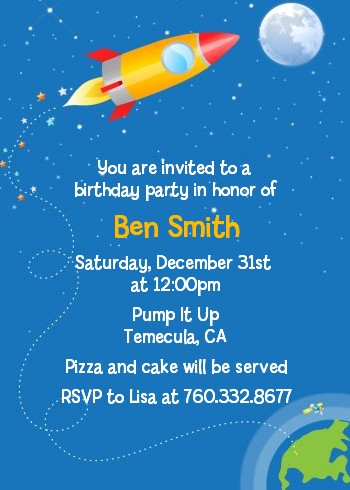 Rocket Ship - Birthday Party Invitations