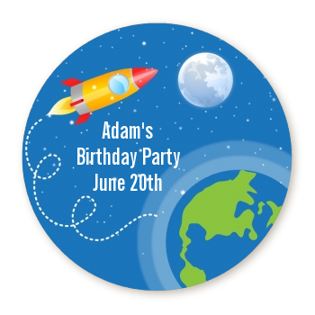  Rocket Ship - Round Personalized Birthday Party Sticker Labels 