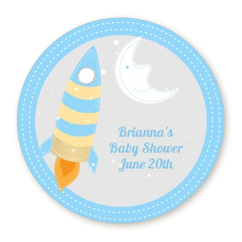  Rocket Ship - Round Personalized Baby Shower Sticker Labels 