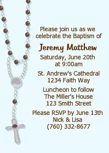 Rosary Beads Blue - Baptism / Christening Invitations