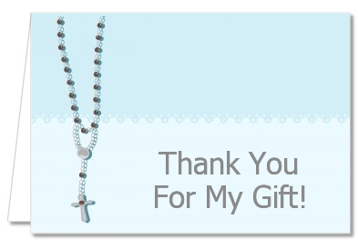 Rosary Beads Blue - Baptism / Christening Thank You Cards