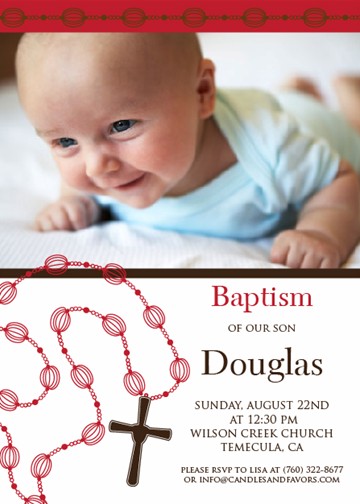 Rosary Beads Maroon Baptism Photo - Baptism / Christening Invitations