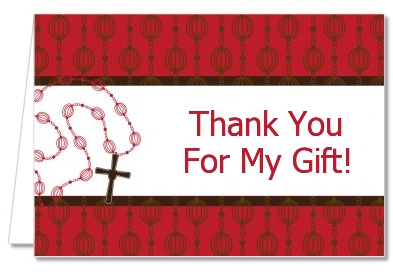 Rosary Beads Maroon - Baptism / Christening Thank You Cards